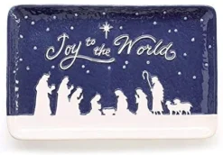 Blue And White Joy To The World Nativity Tray Ceramic Christmas Plate Holiday Tableware Decoration – Religious Christian Home Decor