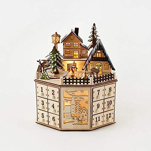 LED Lighted Wooden Bavarian Village Octagonal Advent Calendar - Christmas Decoration 24 Storage Drawers 1 LED Lighted Wooden Bavarian Village Octagonal Advent Calendar - Christmas Decoration 24 Storage Drawers