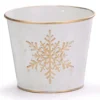 4-Inch Distressed White Tin Metal Plant Pot Cover W/Gold Embossed Snowflake – Indoor Outdoor Christmas Xmas Planter – Decorative Flower Succulent Holder Winter Home Decor