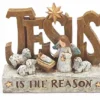 Sculpted Nativity Scene Figures With Christmas Messages - Tabletop Holiday Decorations
