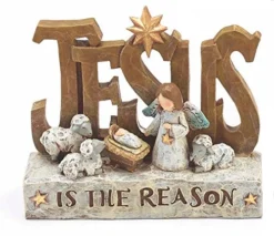 Sculpted Nativity Scene Figures With Christmas Messages - Tabletop Holiday Decorations