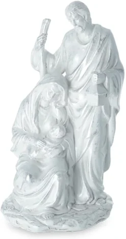 12-Inch White Sacred Holy Family Nativity Manger Scene Decorative Figurine With Brushed Silver Finish - Jesus Christ Figure Indoor Christmas Unique Religious Christian Home Decor