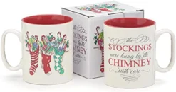 Christmas Stockings Ceramic Mug With Red Interior Festive Christmas Xmas Coffee Tea Hot Chocolate Cocoa Decorative Mug With Stocking Accent - Reusable Cup Winter Drinkware Tableware