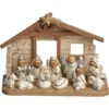 Medium Size White Kids Christmas Nativity Scene With Creche, Set Of 12 Figures