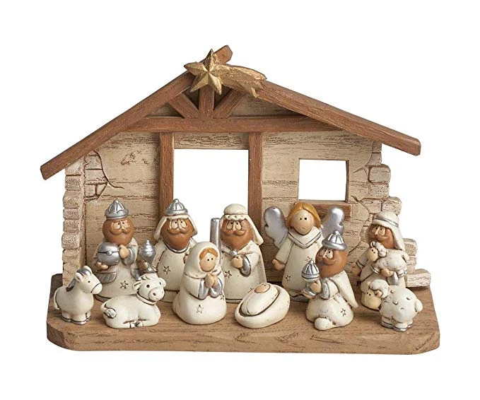 Medium Size White Kids Christmas Nativity Scene With Creche, Set Of 12 Figures 1 Medium Size White Kids Christmas Nativity Scene With Creche, Set Of 12 Figures