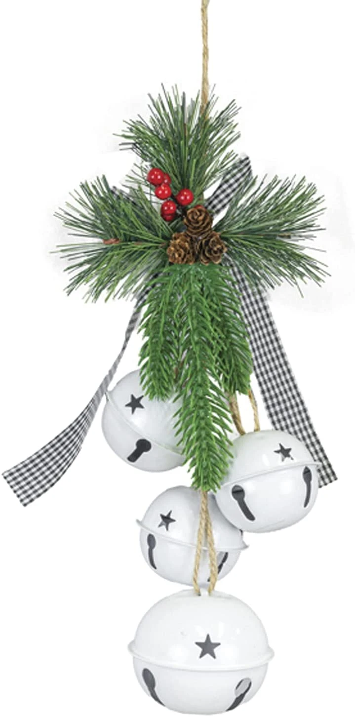 14-Inch Christmas Black Sleigh Bell Door Hanger Decoration With Plaid Ribbon, Artificial Pine And Berry Accent – Rustic Indoor Outdoor Decorative Xmas Country Farmhouse Home Decor 3 14-Inch Christmas Black Sleigh Bell Door Hanger Decoration With Plaid Ribbon, Artificial Pine And Berry Accent – Rustic Indoor Outdoor Decorative Xmas Country Farmhouse Home Decor - Image 3