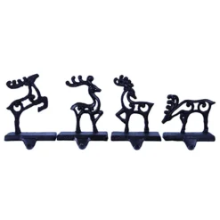 Iron Reindeer Christmas Stocking Hangers, Set Of 4 - Metal Stocking Holder Holiday Decoration