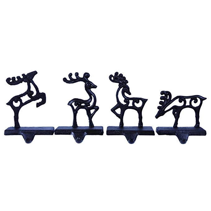 Iron Reindeer Christmas Stocking Hangers, Set Of 4 - Metal Stocking Holder Holiday Decoration 1 Iron Reindeer Christmas Stocking Hangers, Set Of 4 - Metal Stocking Holder Holiday Decoration
