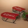 Set Of 2 Red Wood And Metal Decorative Christmas Sleigh Treat Stand Tables With “Noel” And “Joy” Sayings - Sled Cupcake Holder Decorations For Xmas Party Snacks, Cakes And Home Decor