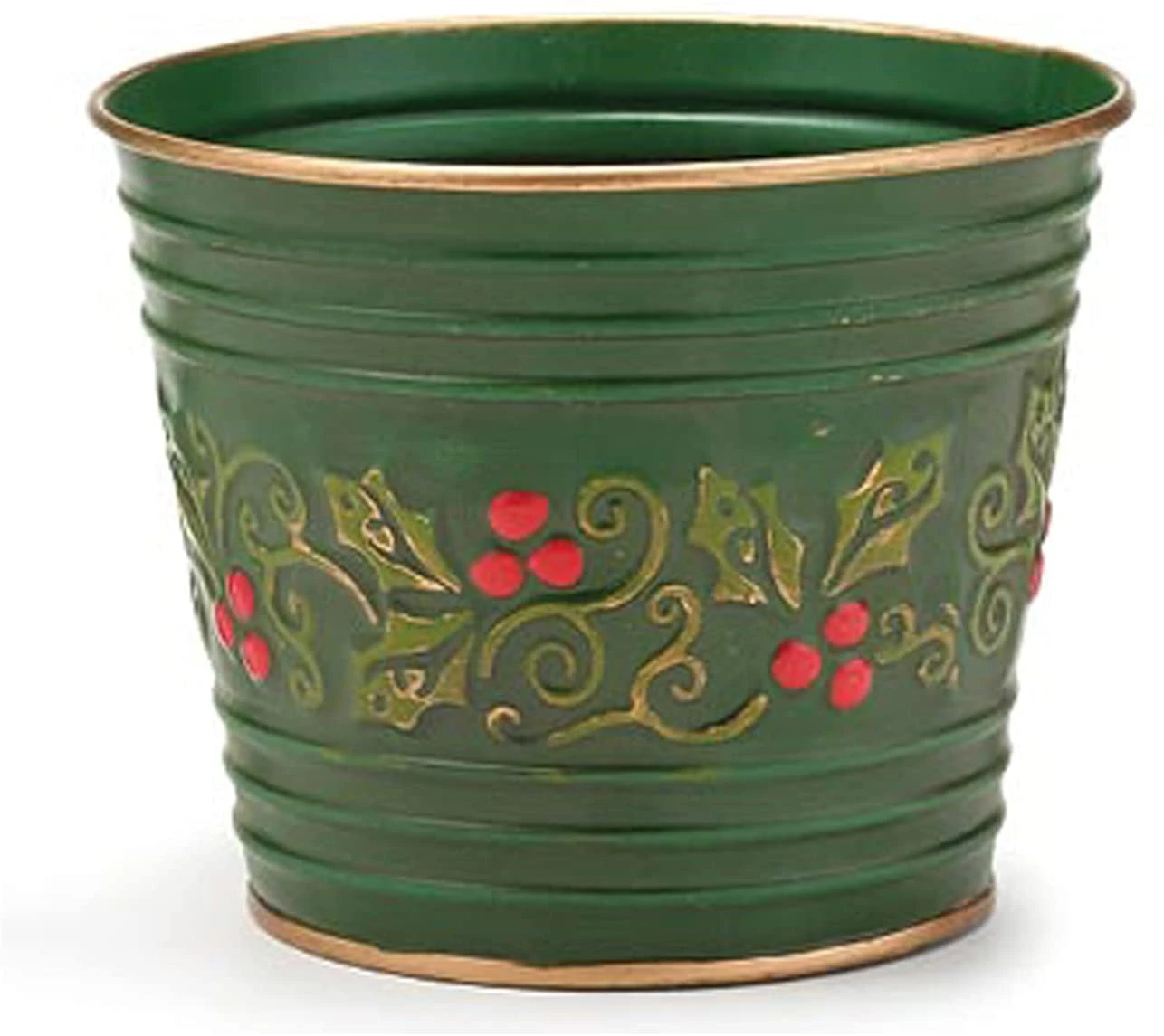 4-Inch Small Green Metal Tin Christmas Decorative Colorful Holly And Berry Indoor Outdoor Flower Plant Pot Cover - Planter Bucket Pail Container With Gold Trim Home Decor Decorations 1 4-Inch Small Green Metal Tin Christmas Decorative Colorful Holly And Berry Indoor Outdoor Flower Plant Pot Cover - Planter Bucket Pail Container With Gold Trim Home Decor Decorations