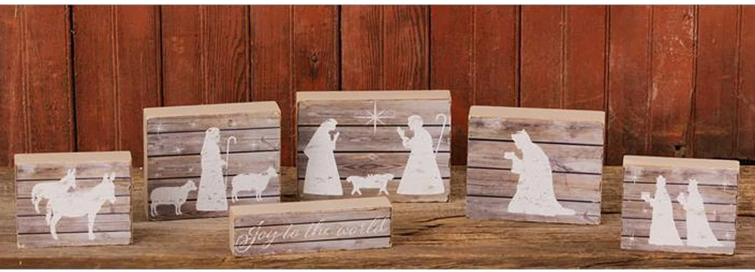 6 Piece Rustic Wood Block Nativity Set Manger Scene With White Silhouette Designs - Decorative Religious Christmas Rearrangeable Tabletop Signs - Country Farmhouse Christian Home Decor 1 6 Piece Rustic Wood Block Nativity Set Manger Scene With White Silhouette Designs - Decorative Religious Christmas Rearrangeable Tabletop Signs - Country Farmhouse Christian Home Decor