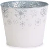 6-Inch Embossed White Tin Metal Plant Pot Cover W/Silver Snowflakes – Indoor Outdoor Christmas Xmas Planter Decoration – Decorative Elegant Flower Succulent Holder Winter Home Decor