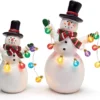 Set Of 2 Small 6-Inch And 8-Inch Light Up LED Cute Decorative Snowman Figurines With Mini Christmas Lights - Collectible Xmas Figure Decorations Indoor Lighted Tabletop Home Decor