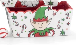 Ceramic Small Whimsical Decorative Xmas Dish Tableware With Christmas Elf Character Design And Festive Message - Cookie Candy Popcorn Serving Ware Dishware Winter Dinnerware Bowl