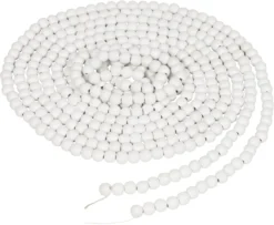 18-Foot Extra Long Rustic Matte White Wood Bead Garland Christmas Tree Decoration - Decorative Vintage Style Wooden Beads For Everyday Shabby Chic Wedding Country Farmhouse Home Decor