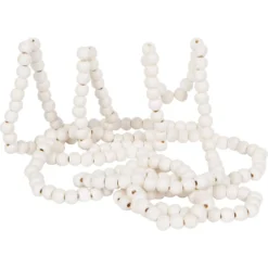 Vintage Style White Wood Bead Garland Christmas Tree Holiday Decoration, 9 Feet
