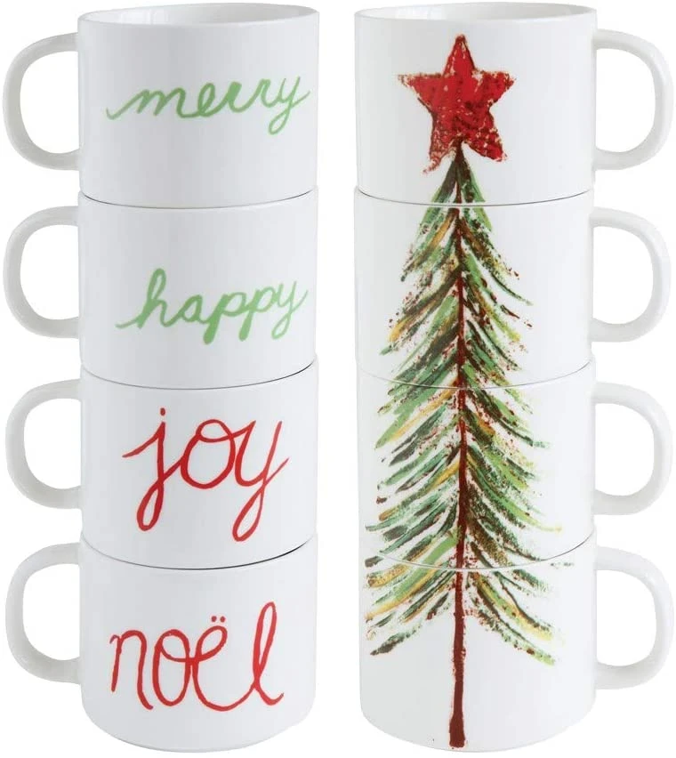 Set Of 4 Stacking Holiday Mugs With Christmas Tree And Words – Decorative Tableware Coffee Cups 1 Set Of 4 Stacking Holiday Mugs With Christmas Tree And Words – Decorative Tableware Coffee Cups