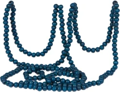 Vintage Style Blue Wood Bead Garland Christmas Tree Holiday Decoration, 9 Feet