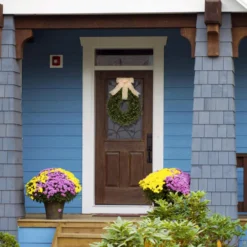 Orchid & Ivy 18-Inch Green Artificial Boxwood Wreath With Burlap Hanging Ribbon - Outdoor Indoor All-Weather Farmhouse Decor Front Door Wall Hanging Christmas Decoration -Night Christmas Shop 7147PtbdG6L. AC SL1500