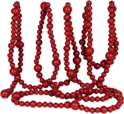 Vintage Style Dark Red Decorative Wood Bead Garland - Farmhouse Christmas Tree Holiday Decoration, 9 Feet