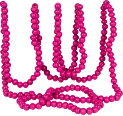 Vintage Style Hot Pink Wood Bead Garland Christmas Tree Holiday Decoration, 9 Feet