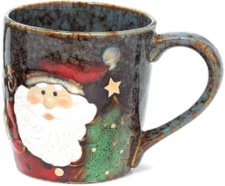 Large 18 Oz Marbleized Porcelain Santa W/Christmas Tree Coffee Mug – Microwave Dishwasher Safe Xmas Drinkware Decoration – Ceramic Decorative Hot Cocoa Tea Party Cup Winter Home Decor