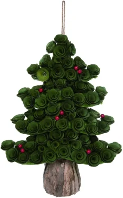 Orchid & Ivy 18-Inch Rustic Green Wood Curl Rosette Christmas Tree Front Door Decoration – Hanging Holiday Home Decor - Christmas Party Wreath Swag