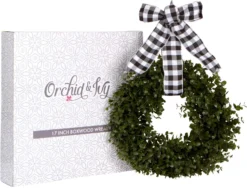 Orchid & Ivy 18-Inch Green Artificial Boxwood Wreath With Black/White Plaid Hanging Ribbon - Outdoor Indoor All-Weather Farmhouse Decor Front Door Wall Hanging Christmas Decoration 13 Orchid & Ivy 18-Inch Green Artificial Boxwood Wreath With Black/White Plaid Hanging Ribbon - Outdoor Indoor All-Weather Farmhouse Decor Front Door Wall Hanging Christmas Decoration -Night Christmas Shop 71CAGrFQJzL. AC SL1500