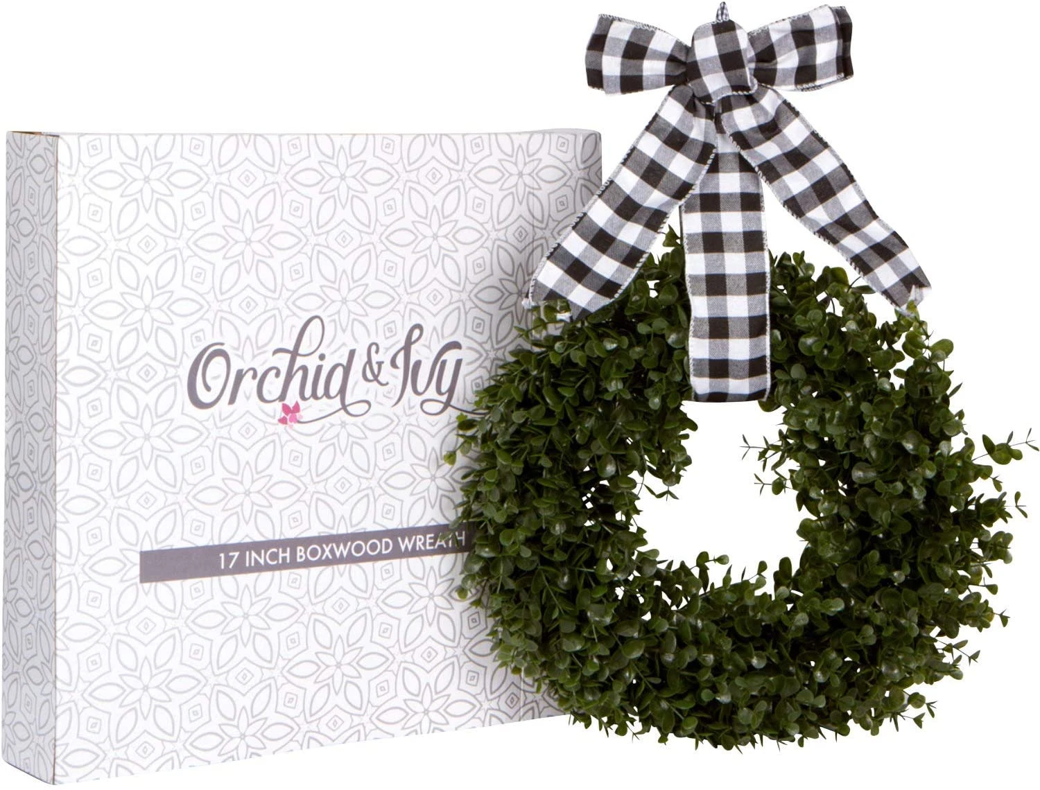 Orchid & Ivy 18-Inch Green Artificial Boxwood Wreath With Black/White Plaid Hanging Ribbon - Outdoor Indoor All-Weather Farmhouse Decor Front Door Wall Hanging Christmas Decoration 7 Orchid & Ivy 18-Inch Green Artificial Boxwood Wreath With Black/White Plaid Hanging Ribbon - Outdoor Indoor All-Weather Farmhouse Decor Front Door Wall Hanging Christmas Decoration - Image 7