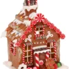 7-Inch Light Up Faux Gingerbread Cottage House W/Peppermint Candy Accents - LED Lighted Xmas Home Decor Figurine - Christmas Village Decoration For Mantel, Tabletop, Desk