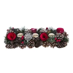 Rustic Christmas Pinecone Candle Holder – Tabletop Holiday Decoration