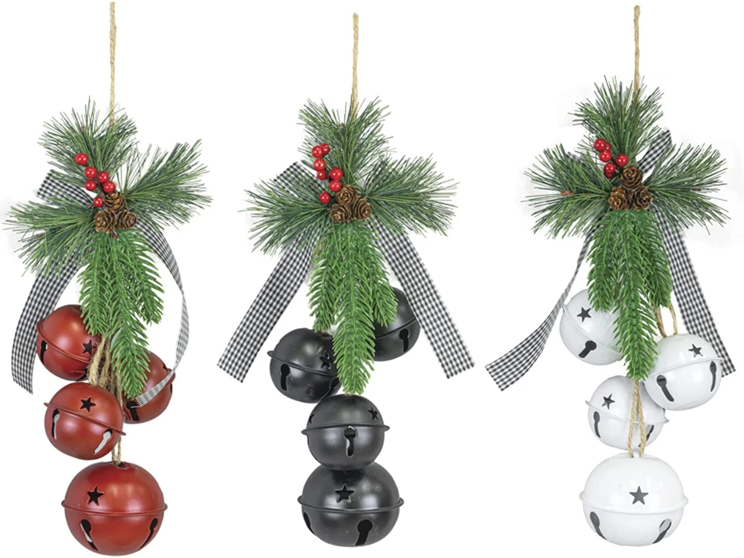 14-Inch Christmas Black Sleigh Bell Door Hanger Decoration With Plaid Ribbon, Artificial Pine And Berry Accent – Rustic Indoor Outdoor Decorative Xmas Country Farmhouse Home Decor 2 14-Inch Christmas Black Sleigh Bell Door Hanger Decoration With Plaid Ribbon, Artificial Pine And Berry Accent – Rustic Indoor Outdoor Decorative Xmas Country Farmhouse Home Decor - Image 2