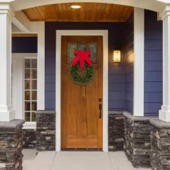 Orchid & Ivy 18-Inch Green Artificial Boxwood Wreath With Red Hanging Ribbon - Outdoor Indoor All-Weather Farmhouse Decor Front Door Wall Hanging Christmas Decoration -Night Christmas Shop 71IzQ0ynTNL. AC SL1500