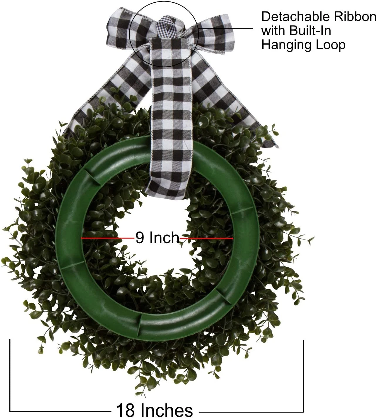 Orchid & Ivy 18-Inch Green Artificial Boxwood Wreath With Black/White Plaid Hanging Ribbon - Outdoor Indoor All-Weather Farmhouse Decor Front Door Wall Hanging Christmas Decoration 2 Orchid & Ivy 18-Inch Green Artificial Boxwood Wreath With Black/White Plaid Hanging Ribbon - Outdoor Indoor All-Weather Farmhouse Decor Front Door Wall Hanging Christmas Decoration - Image 2