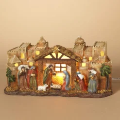 12-Inch Rustic Lighted Christmas Nativity Scene Figurine – Light-Up Tabletop Religious Christian Holiday Decoration