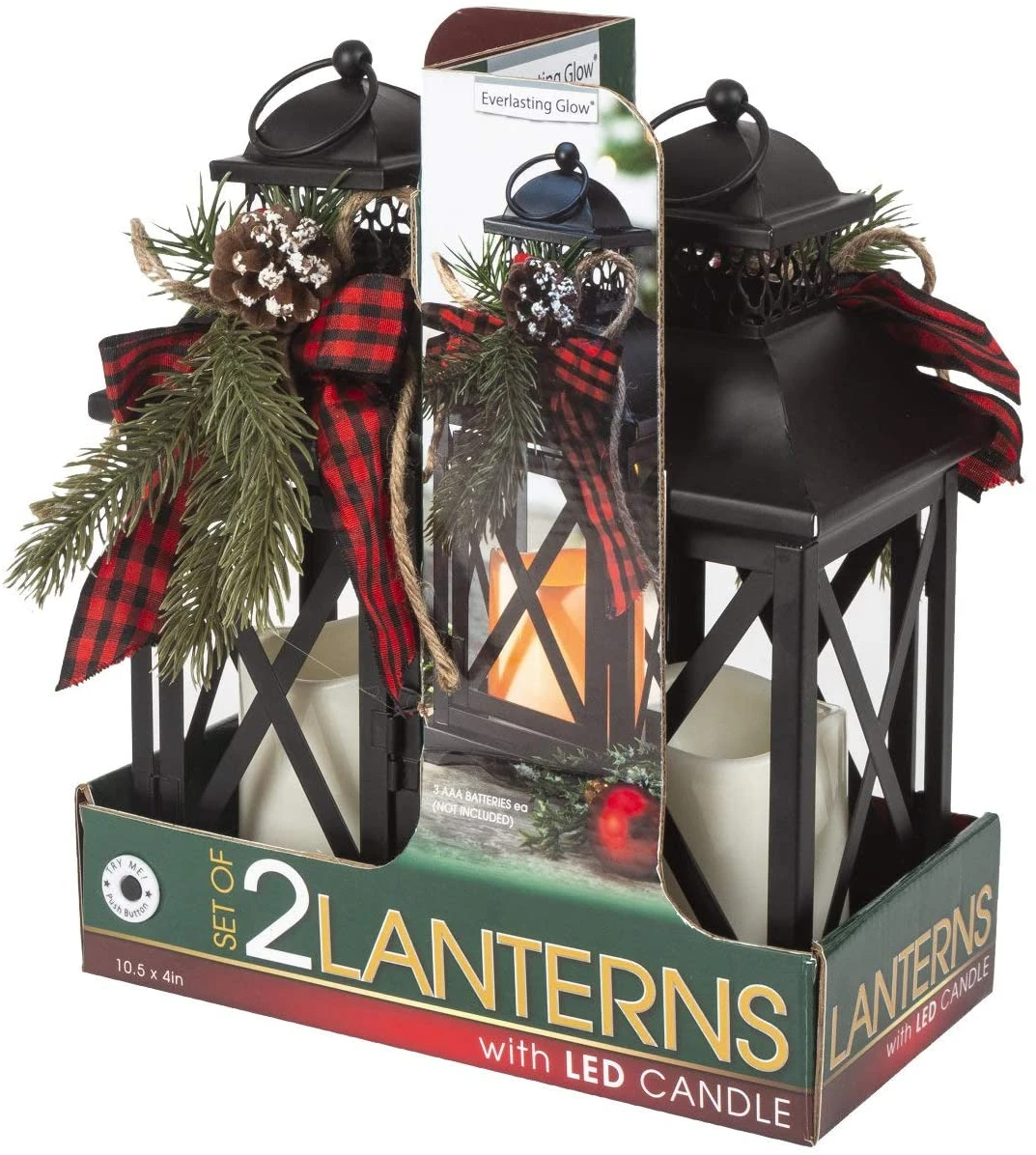 Set Of 2 10.5-Inch Rustic Metal Lighted Holiday Lantern Candle Holders With Greenery And Ribbon Accents And Timer – Hanging Or Tabletop LED Christmas Decoration – Indoor Outdoor Winter Home Decor 2 Set Of 2 10.5-Inch Rustic Metal Lighted Holiday Lantern Candle Holders With Greenery And Ribbon Accents And Timer – Hanging Or Tabletop LED Christmas Decoration – Indoor Outdoor Winter Home Decor - Image 2