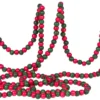 Vintage Style Red And Green Wood Bead Garland Christmas Tree Holiday Decoration, 9 Feet