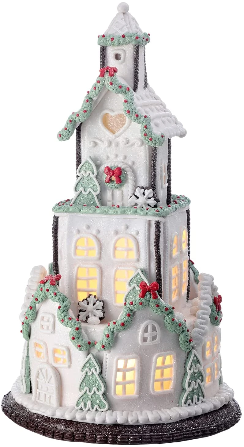 15-Inch LED Light Up White Faux Gingerbread Layer Cake House Decoration W/Timer Christmas Garland, Tree, Wreath, Snowflake Accents – Lighted Decorative Winter Party Home Decor 1 15-Inch LED Light Up White Faux Gingerbread Layer Cake House Decoration W/Timer Christmas Garland, Tree, Wreath, Snowflake Accents – Lighted Decorative Winter Party Home Decor