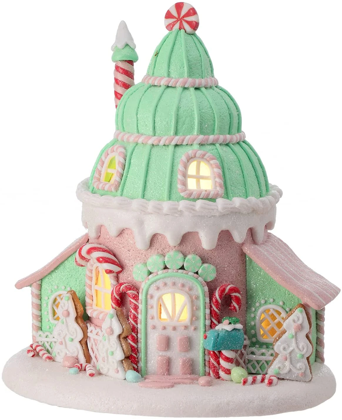 10-Inch LED Light Up Pastel Faux Gingerbread Ice Cream Cone House Tabletop Decoration With Timer, Glitter, Candy Cane Frosting – Prebuilt Lighted Decorative Winter Party Home Decor 1 10-Inch LED Light Up Pastel Faux Gingerbread Ice Cream Cone House Tabletop Decoration With Timer, Glitter, Candy Cane Frosting – Prebuilt Lighted Decorative Winter Party Home Decor