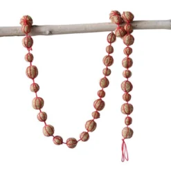 Vintage Style Coir Ball Garland With Red String Christmas Tree Holiday Decoration, 72 Inches