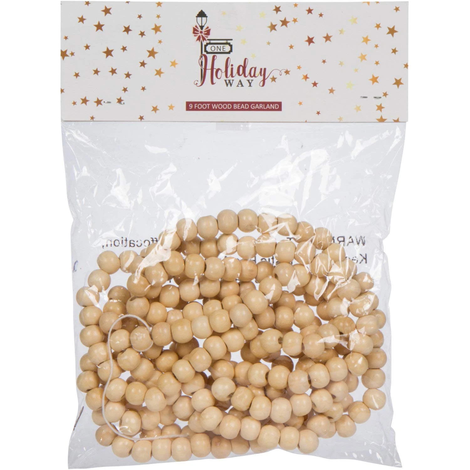 Vintage Style Natural Wood Bead Garland Christmas Tree Holiday Decoration, 9 Feet 2 Vintage Style Natural Wood Bead Garland Christmas Tree Holiday Decoration, 9 Feet - Image 2