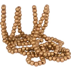 Vintage Style Gold Wood Bead Garland Christmas Tree Holiday Decoration, 9 Feet