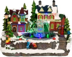 Light-up Animated Musical Working Fountain Vintage Victorian Christmas Village House Scene Accessory Figurine – Collectible LED Lighted Xmas Home Decor Accent Tabletop Decoration