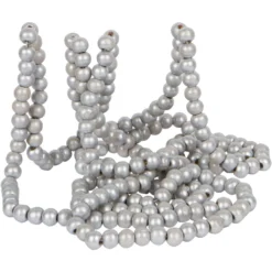 Vintage Style Silver Wood Bead Garland Christmas Tree Holiday Decoration, 9 Feet