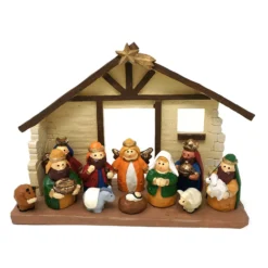 Large Size Kids Christmas Nativity Scene With Creche, Set Of 12 Figures By One Holiday Lane