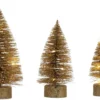 Set Of 3 LED Light Up Decorative Gold Bottle Brush Christmas Trees 4-Inch, 5-Inch, And 6-Inch With Glitter Finish - Elegant Table Desk Mantel Decoration - Small Party Home Decor