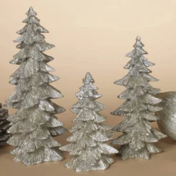 Set Of 3 Elegant Silver Glitter Christmas Tree Figurines – Decorative Indoor Tabletop Or Mantel Winter Decoration Rustic Home Decor