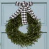 Orchid & Ivy 18-Inch Green Artificial Boxwood Wreath With Black/White Plaid Hanging Ribbon - Outdoor Indoor All-Weather Farmhouse Decor Front Door Wall Hanging Christmas Decoration