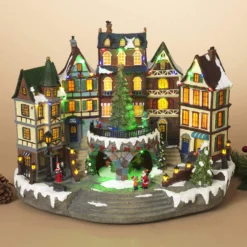 Animated Musical Dickens Christmas Village With Lights And Rotating Tree - Animated Holiday Decoration