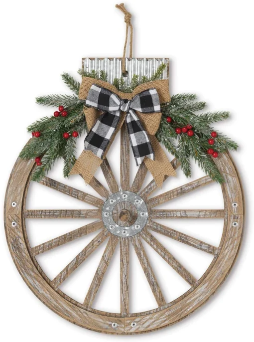 Orchid & Ivy 18-Inch Rustic Wood And Metal Holiday Wagon Wheel Ornament Front Door Wreath With Pine And Bow Accents - Country Christmas Decoration - Farmhouse Winter Wall Decor 6 Orchid & Ivy 18-Inch Rustic Wood And Metal Holiday Wagon Wheel Ornament Front Door Wreath With Pine And Bow Accents - Country Christmas Decoration - Farmhouse Winter Wall Decor -Night Christmas Shop 81S4d e99OL. AC SL1500